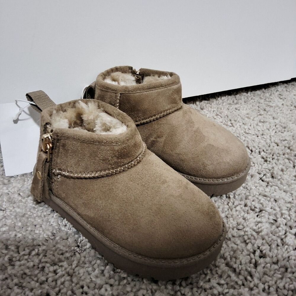 US Sports Toddler Girls Brown Faux Fur Lined Side Zip Boots Size 7